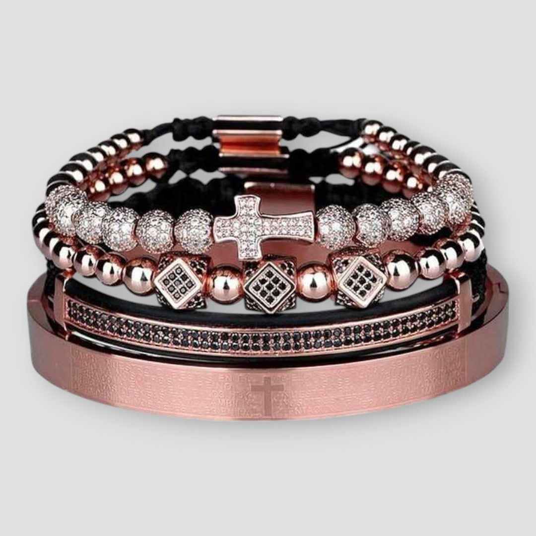 North Royal Stainless Steel Cross Bracelet Set