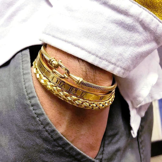 Stainless Steel Roman Braided Bracelet Set