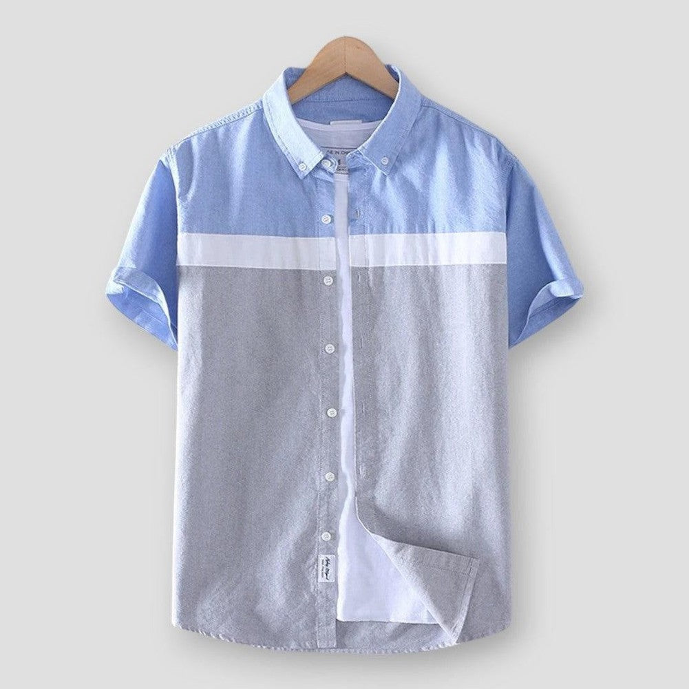 Maria: Schinteon Brand Men Summer 100% Cotton Shirt Oxford Short sleeved Smart Casual Slim Patchwork Shirt Turn-down Collar New