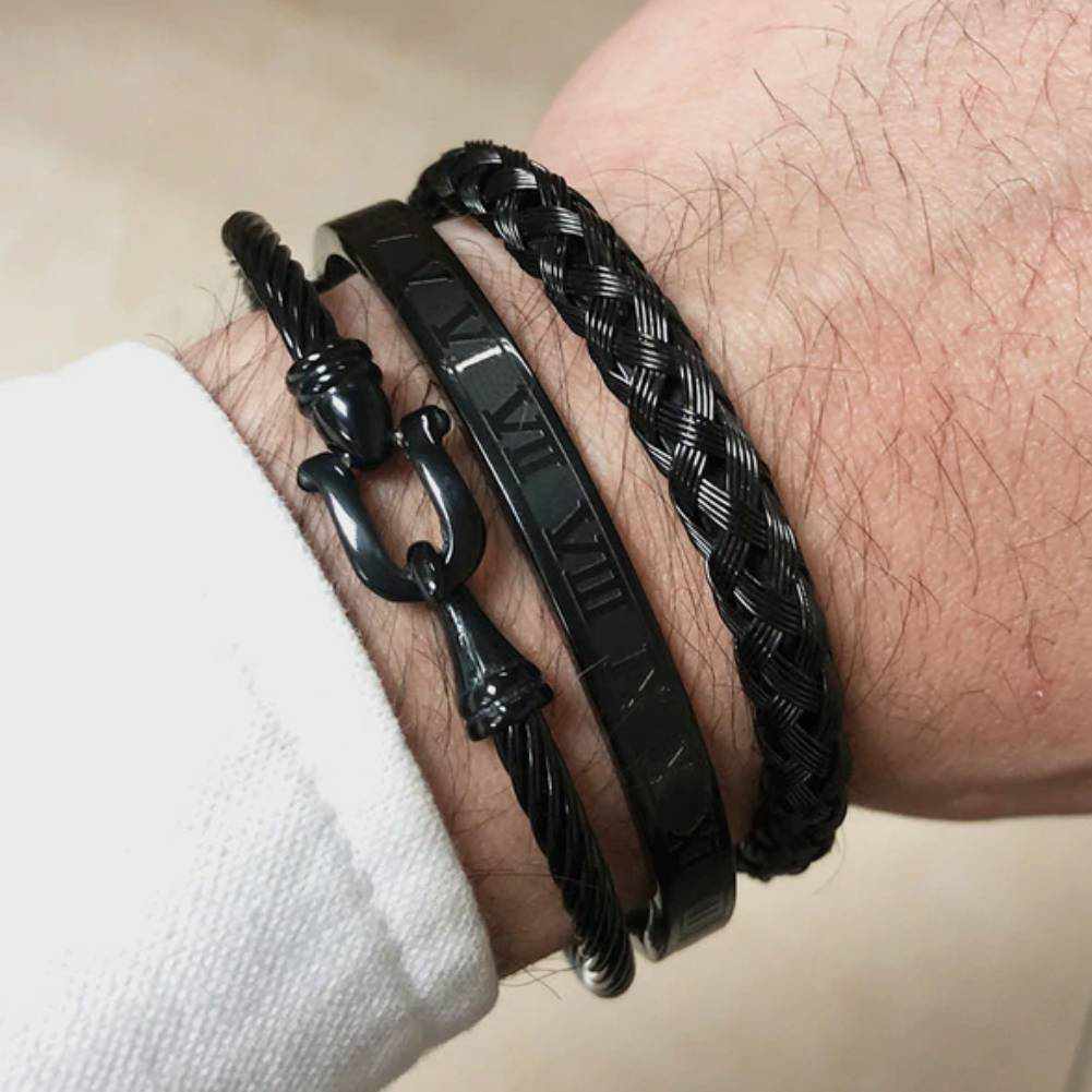 Stainless Steel Roman Braided Bracelet Set