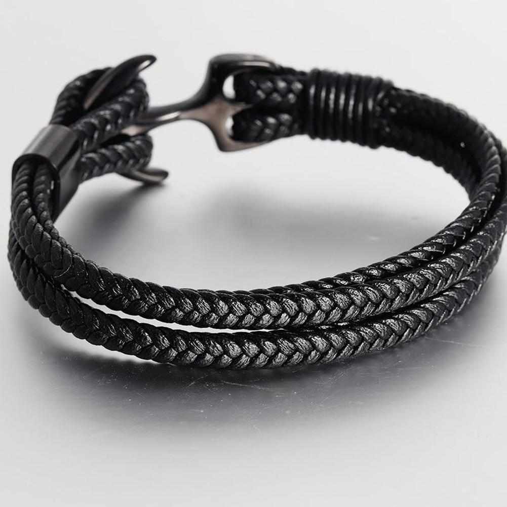 North Royal Braided Leather Anchor Bracelet