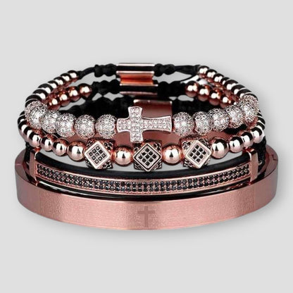 North Royal Stainless Steel Cross Bracelet Set