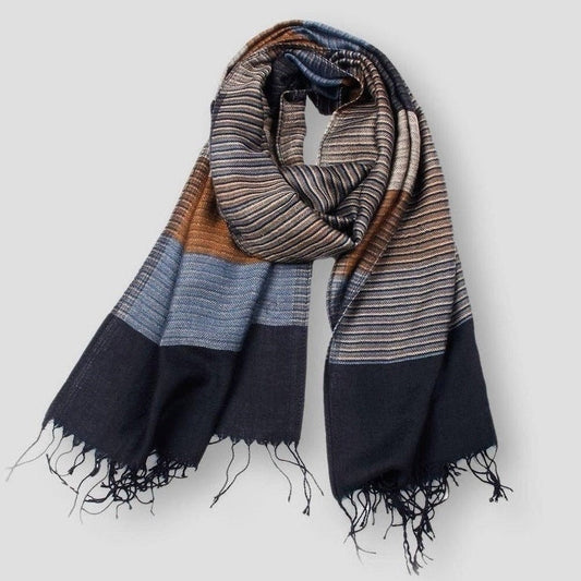 Sky Madrid Plaid Fringed Scarf