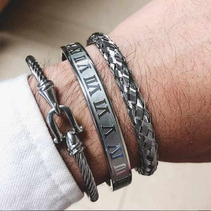 Stainless Steel Roman Braided Bracelet Set