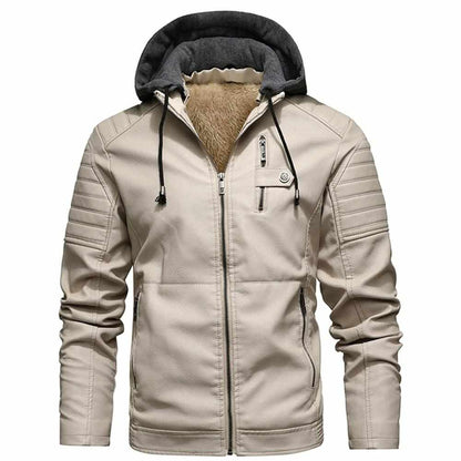 North Royal Leather Fleece Hooded Jacket