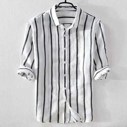 Sky Madrid Linen Striped 3/4 Sleeve Shirt