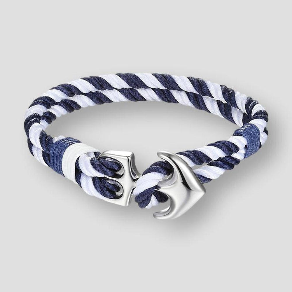 Mens Navy Twisted Cotton Rope Stainless Steel Anchor Bracelet