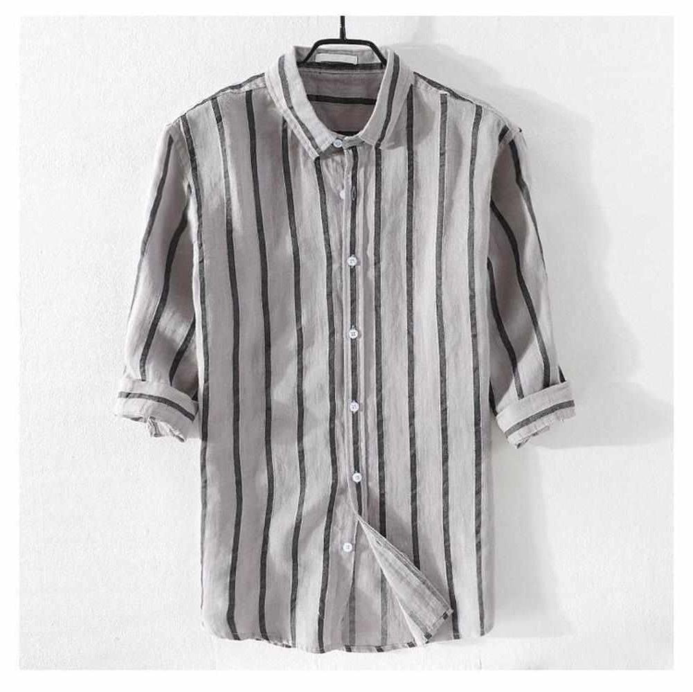 Sky Madrid Linen Striped 3/4 Sleeve Shirt