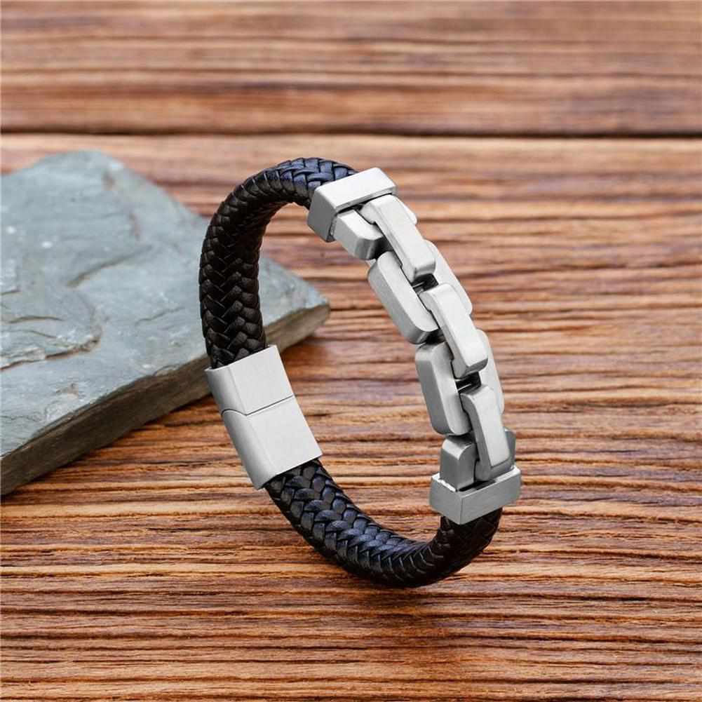 Men's Personalised Leather Braid Wrap Bracelet with Fingerprint Charm -  Hold upon Heart