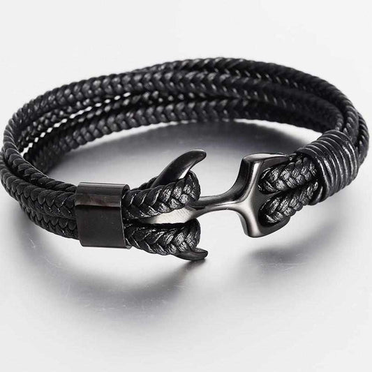 North Royal Braided Leather Anchor Bracelet