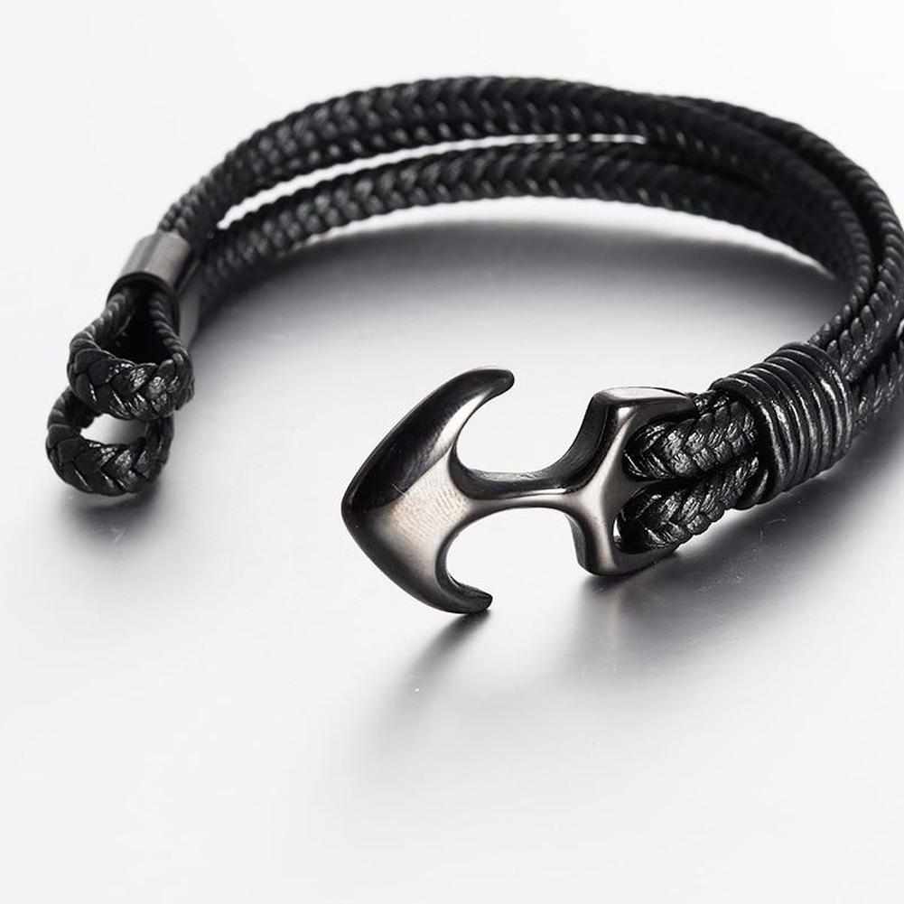 North Royal Braided Leather Anchor Bracelet