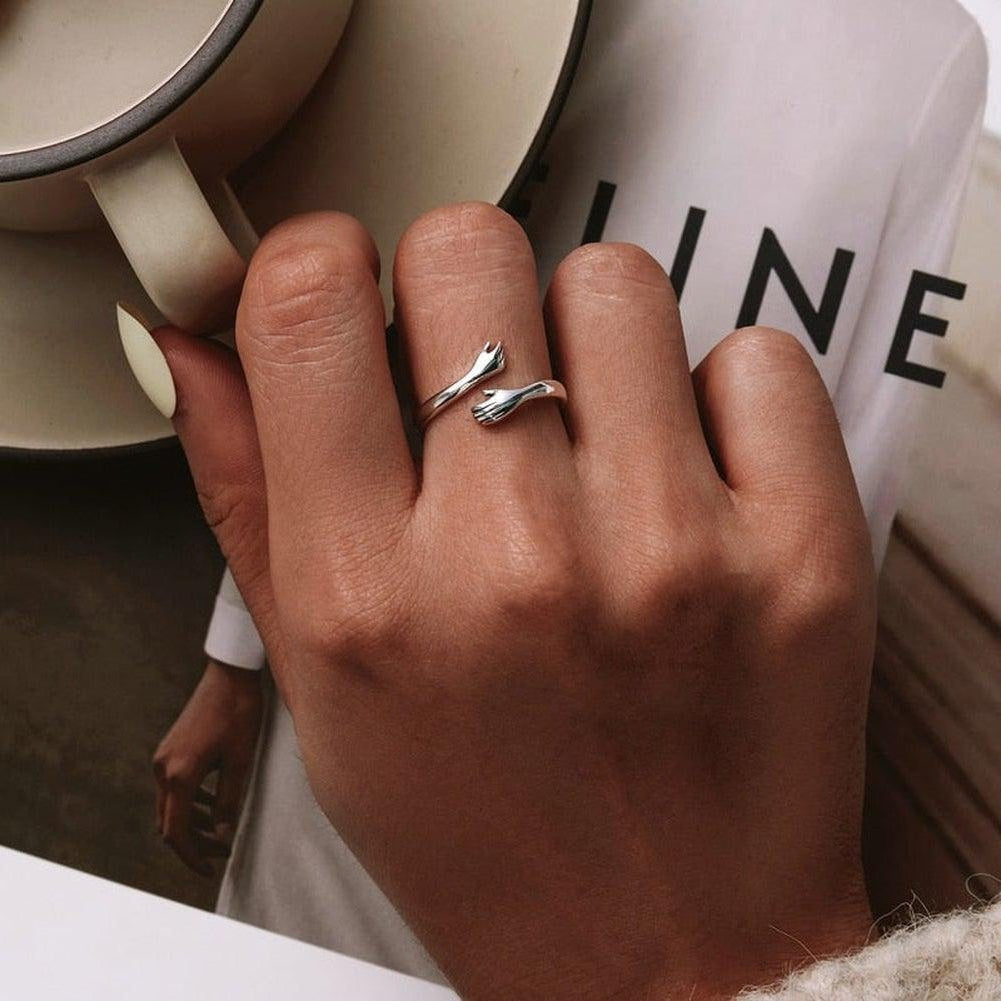 Trumium S925 Sterling Silver Hug Hand Adjustable Rings for Women Best  Friend His Big Loving Hugs