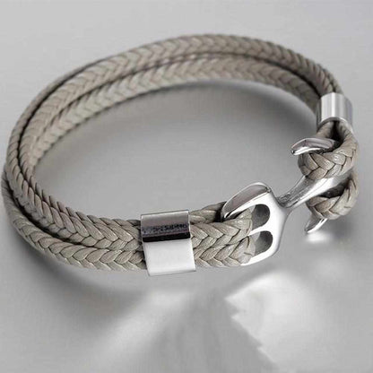 North Royal Braided Leather Anchor Bracelet